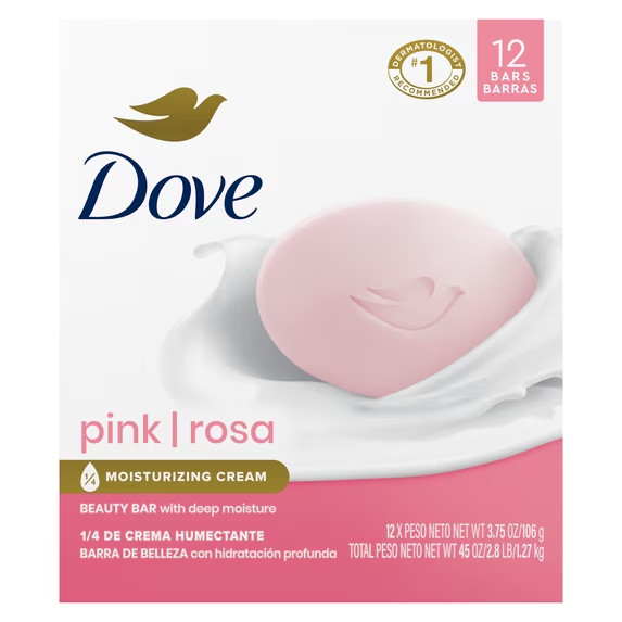 Dove Pink Rosa Soap Bar Moisturizing Cream Beauty Soap Bar 3.75oz x 12 Pack