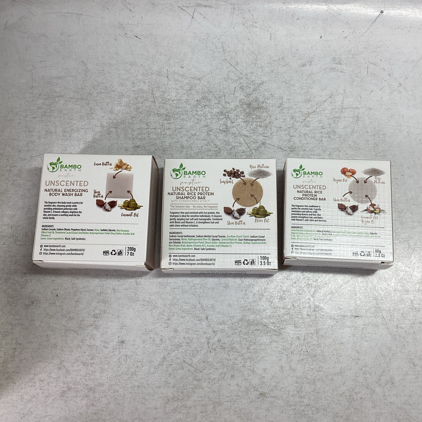 Bambo Earth Beauty Trio Body Wash Bar Shampoo Bar & Conditioner Bar Unscented