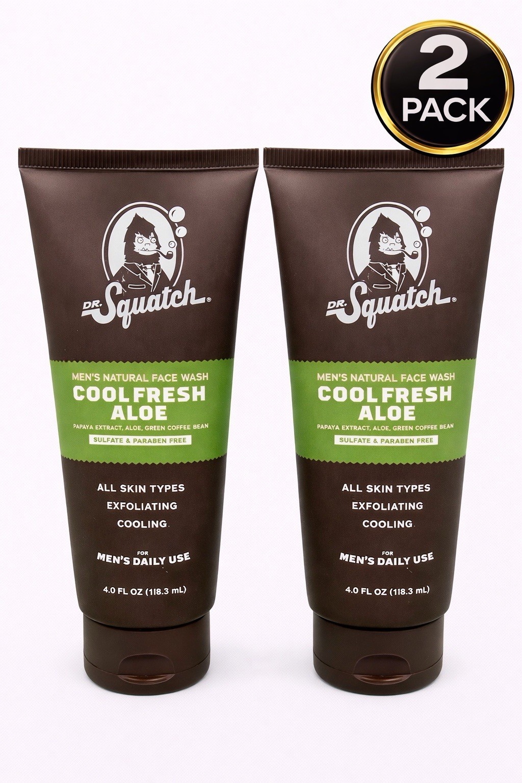 (2 Pack) Dr. Squatch Men’s Natural Face Wash COOL FRESH ALOE 4oz ea E42