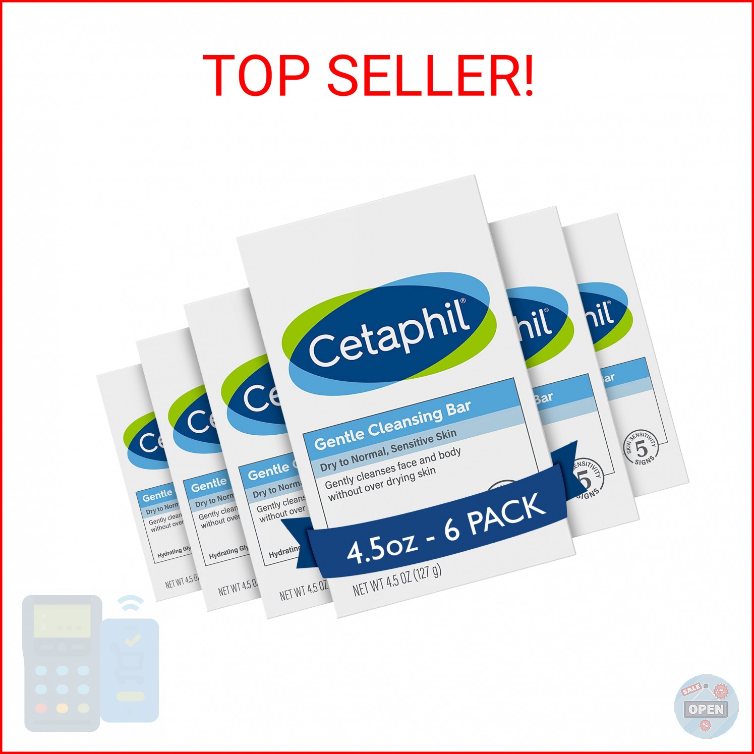 Cetaphil Gentle Cleansing Bar Soap, Sensitive & Dry Skin, 4.5oz, 6ct