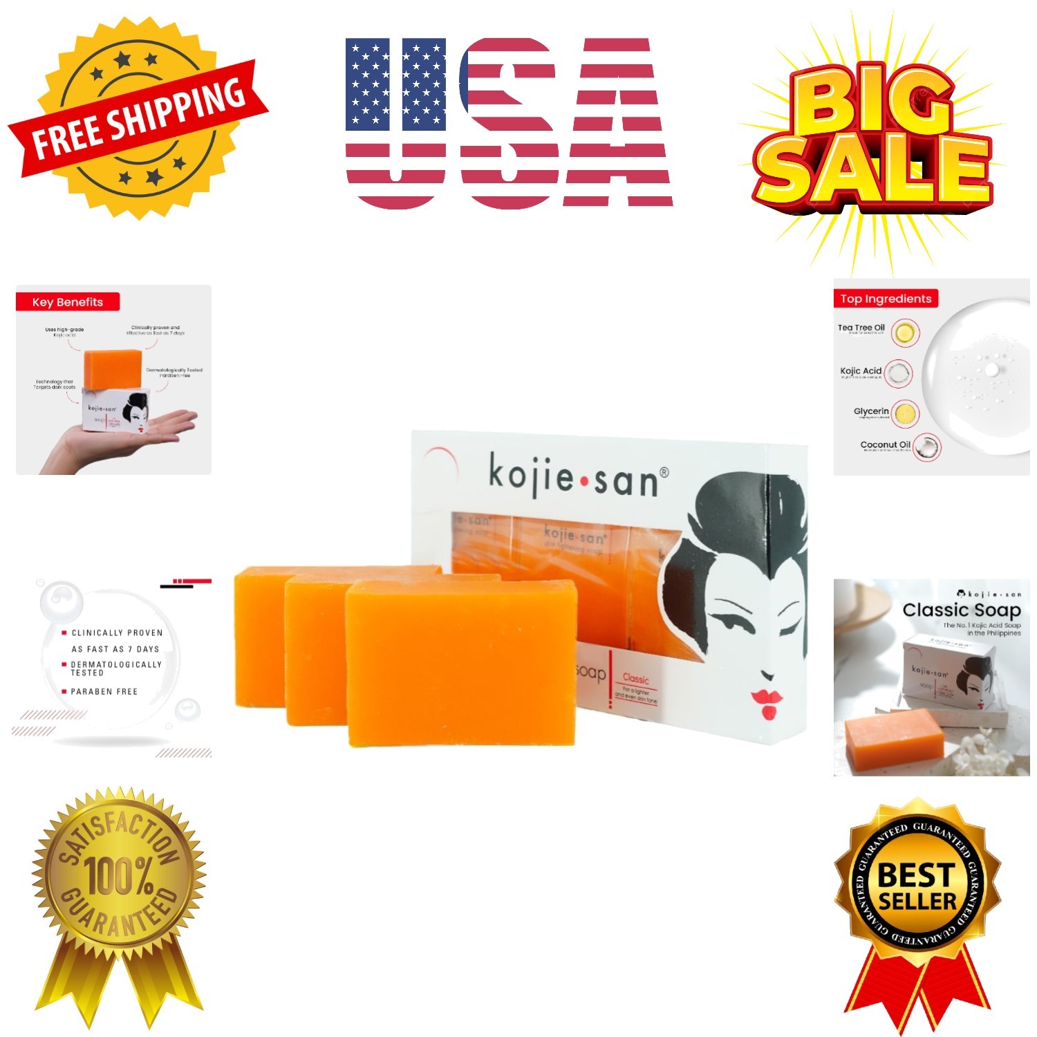 Skin and Body Soap – Kojic Acid, Soap Bar with Coconut & Tea Tree Oil – 3 x …