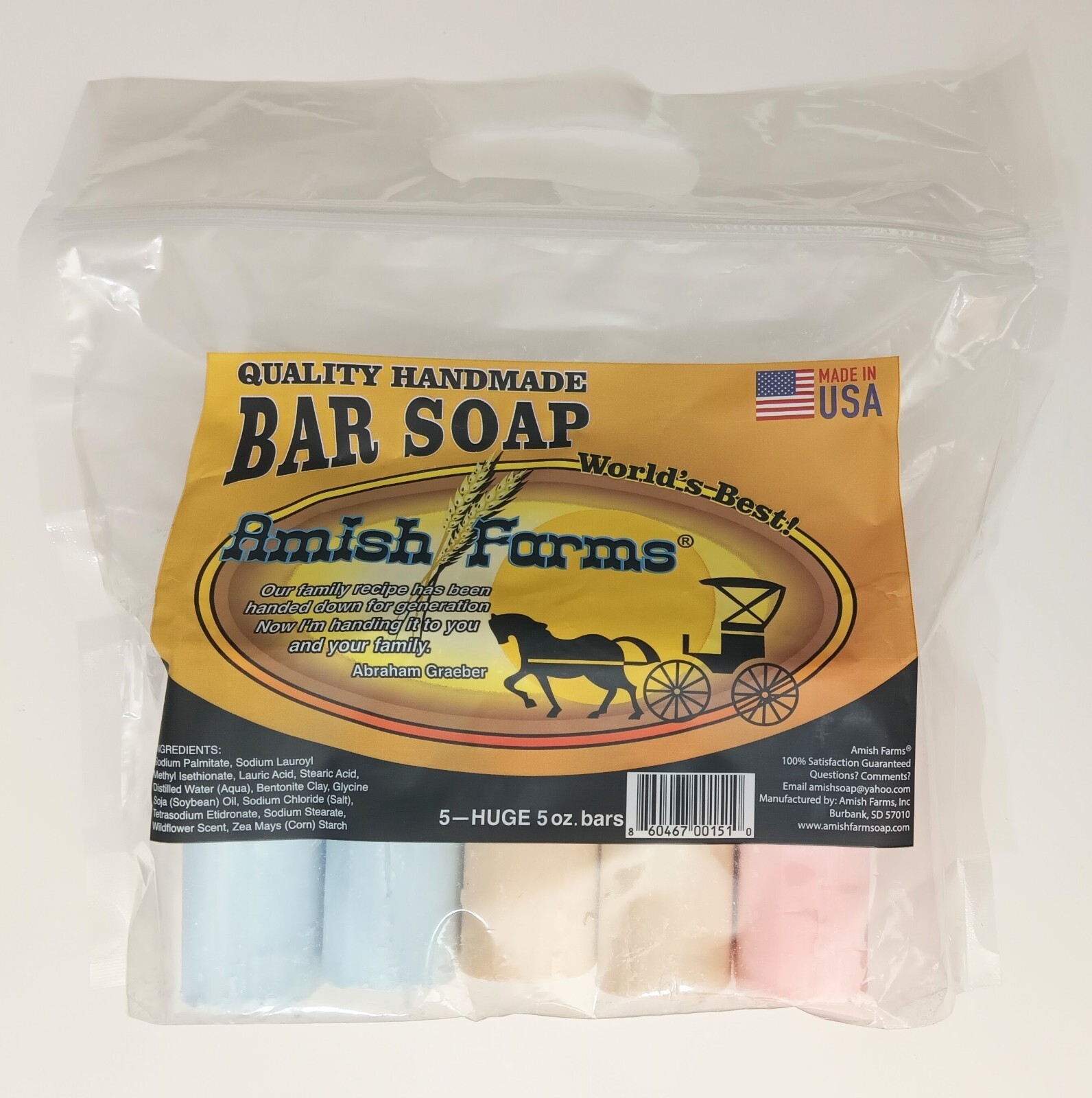 Amish Farms Handmade Huge Random Color Soap with Light Fragrance 5 ( 5oz ) Bars