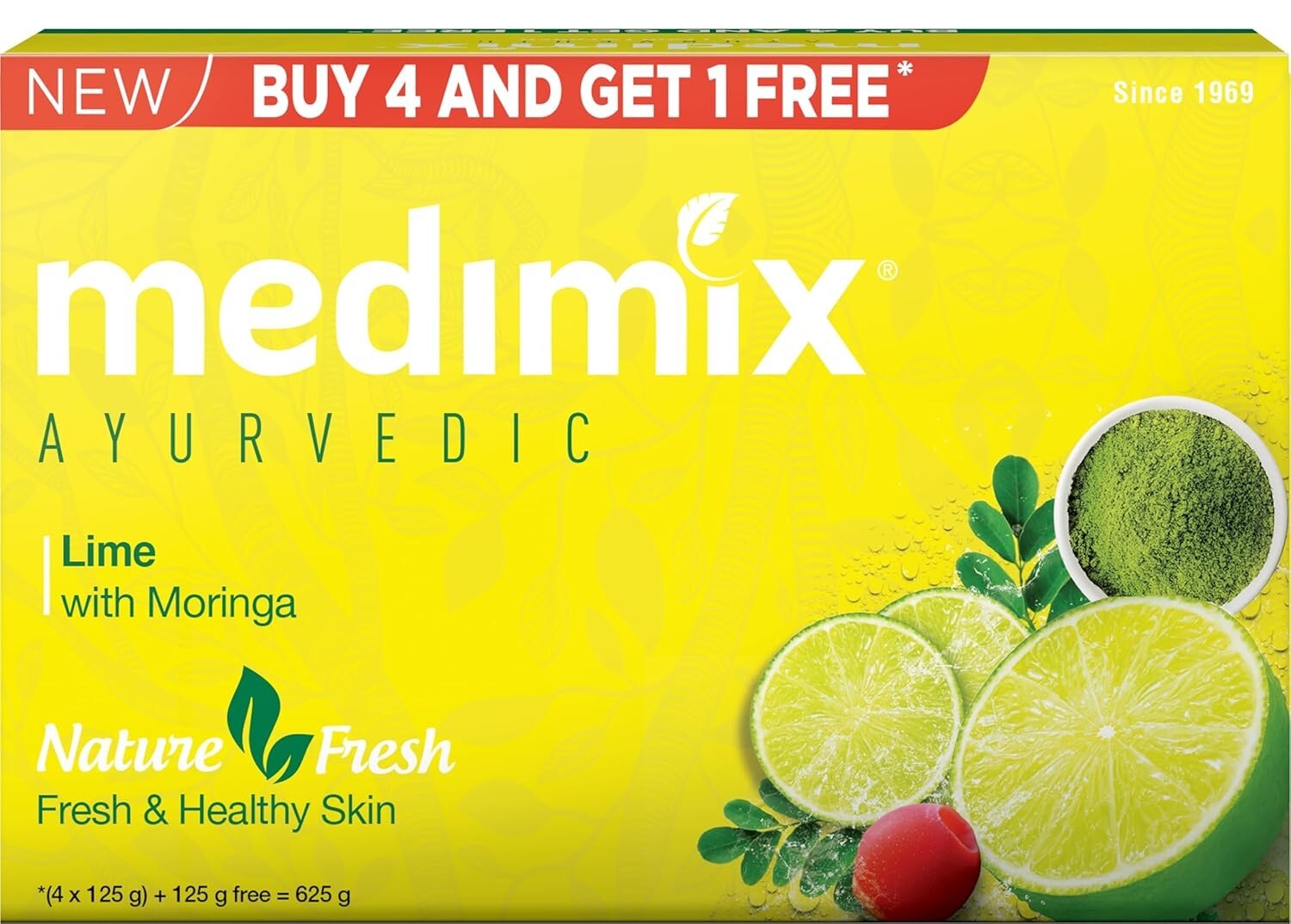 Medimix Ayurvedic Lime with Moringa Bathing Soap 125g Buy 4 Get 1 (Pack of 5)
