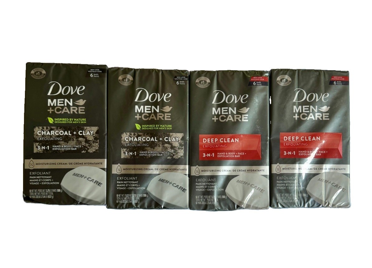 4x Dove Men + Care Body & Face, 6 In Each Pack, Total Of 24Bars, 3.75oz Ea