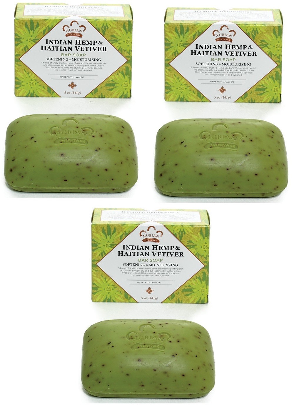 Pack of 3-Nubian Heritage Indian Hemp Vetiver Soap Bar 5 oz