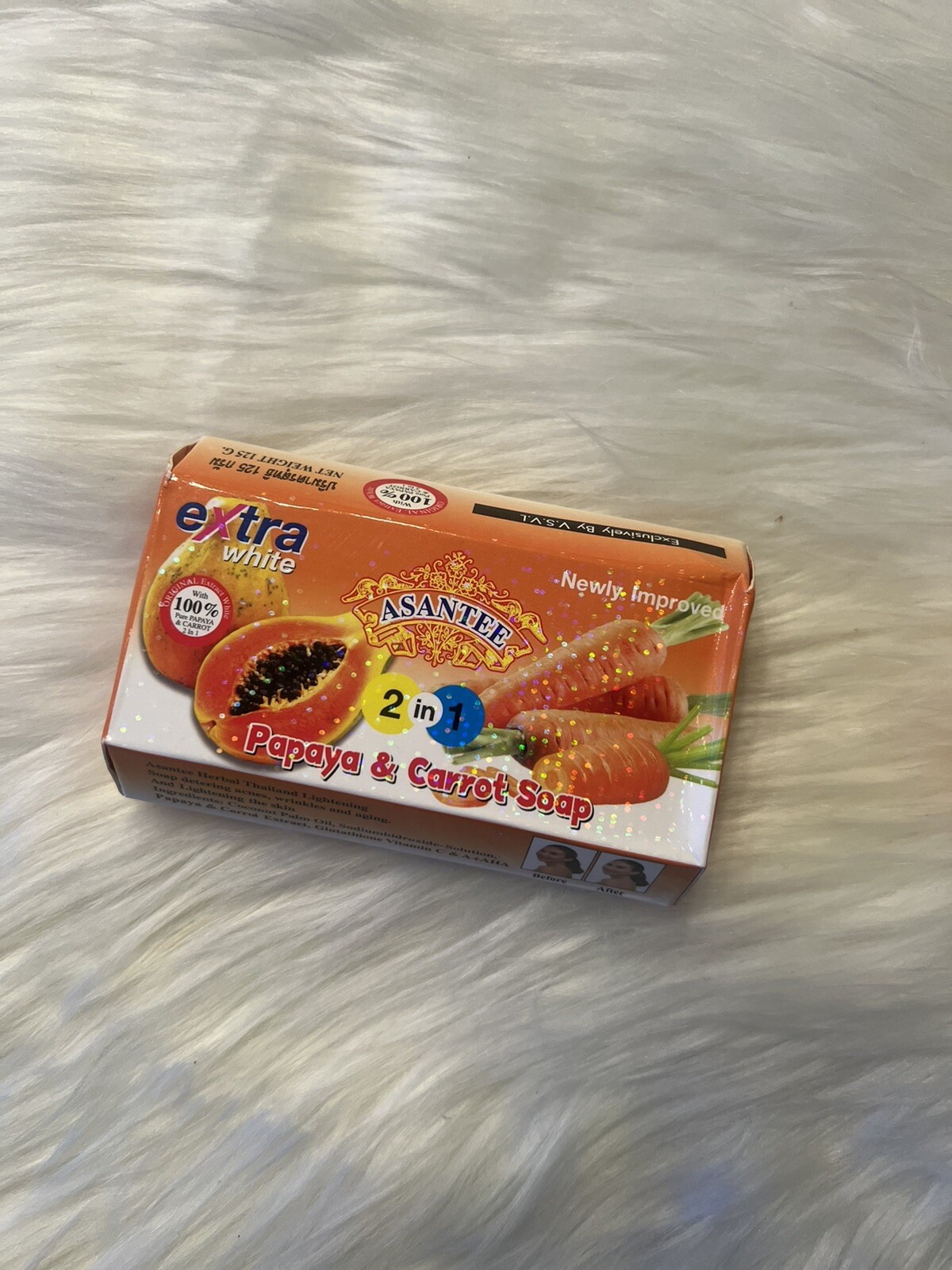 LOT OF 3 Asantee Papaya & Carrot Thailand Herbal Lighteni 2 In 1 Soap Extra Whit
