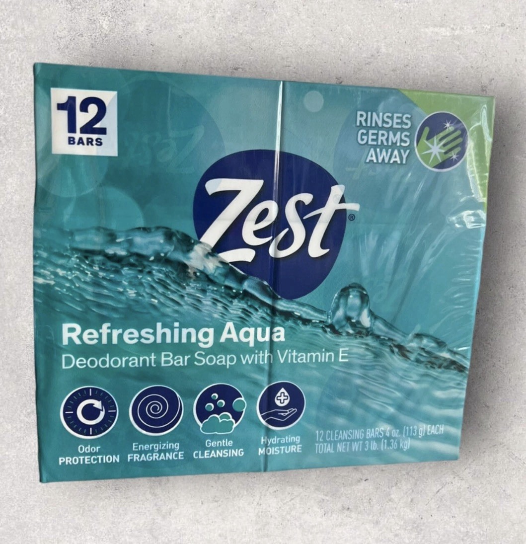 Zest Bar Soap Aqua with Vitamin E Refreshing 12pk 4oz each New