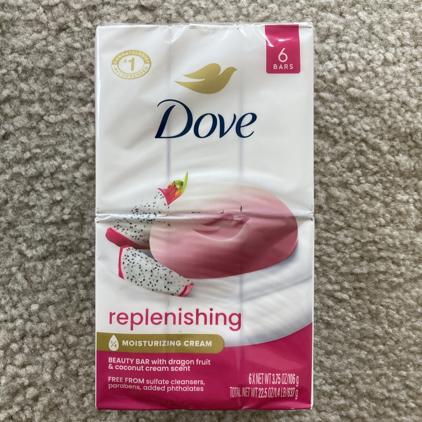 Dove Replenishing, Dragon Fruit & Coconut Cream Scent, 6-3.75 oz Beauty Bars