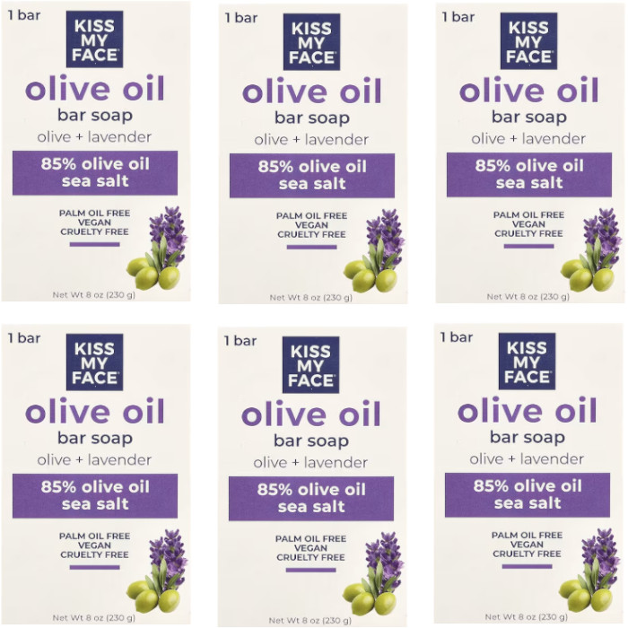 Kiss My Face Olive Oil Bar Soap Olive + Lavender 8 oz Each (Pack of 6)