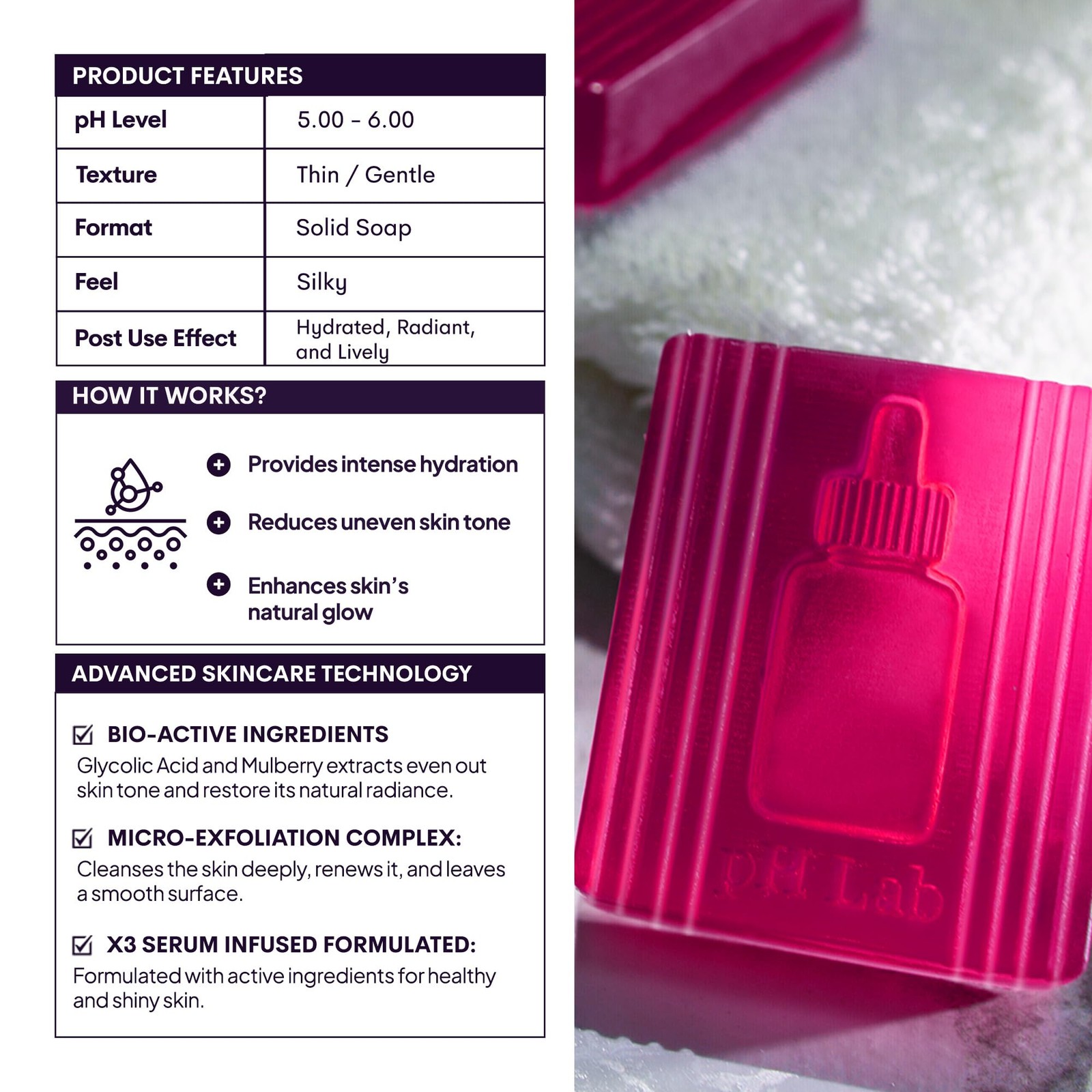 PhLab LightUp Cleansing Bar, Gently Exfoliates, Clean Pores, 1.76 Oz