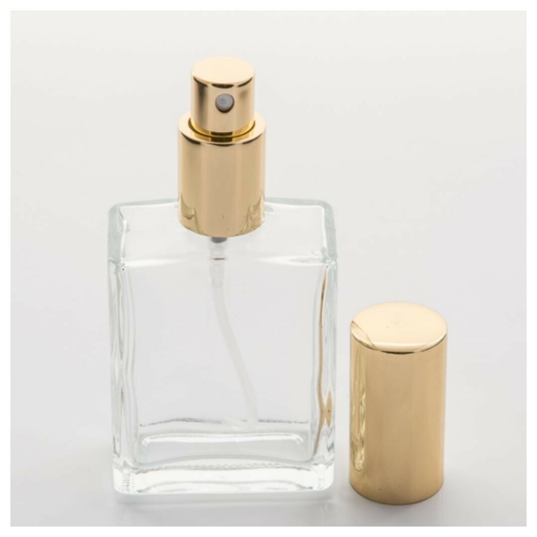 1 Refillable Perfume Glass Bottle Metal Spray Top, Flat Shape, Atomizer 2oz