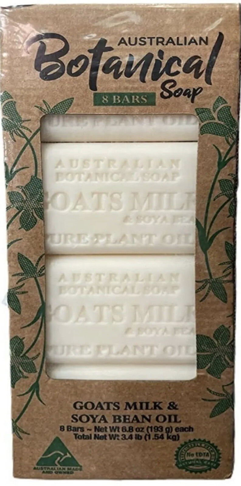 AUSTRALIAN BOTANICAL SOAP GOATS MILK&SOYA BEAN OIL(1 ,BOX WITH 8 BARS NIB