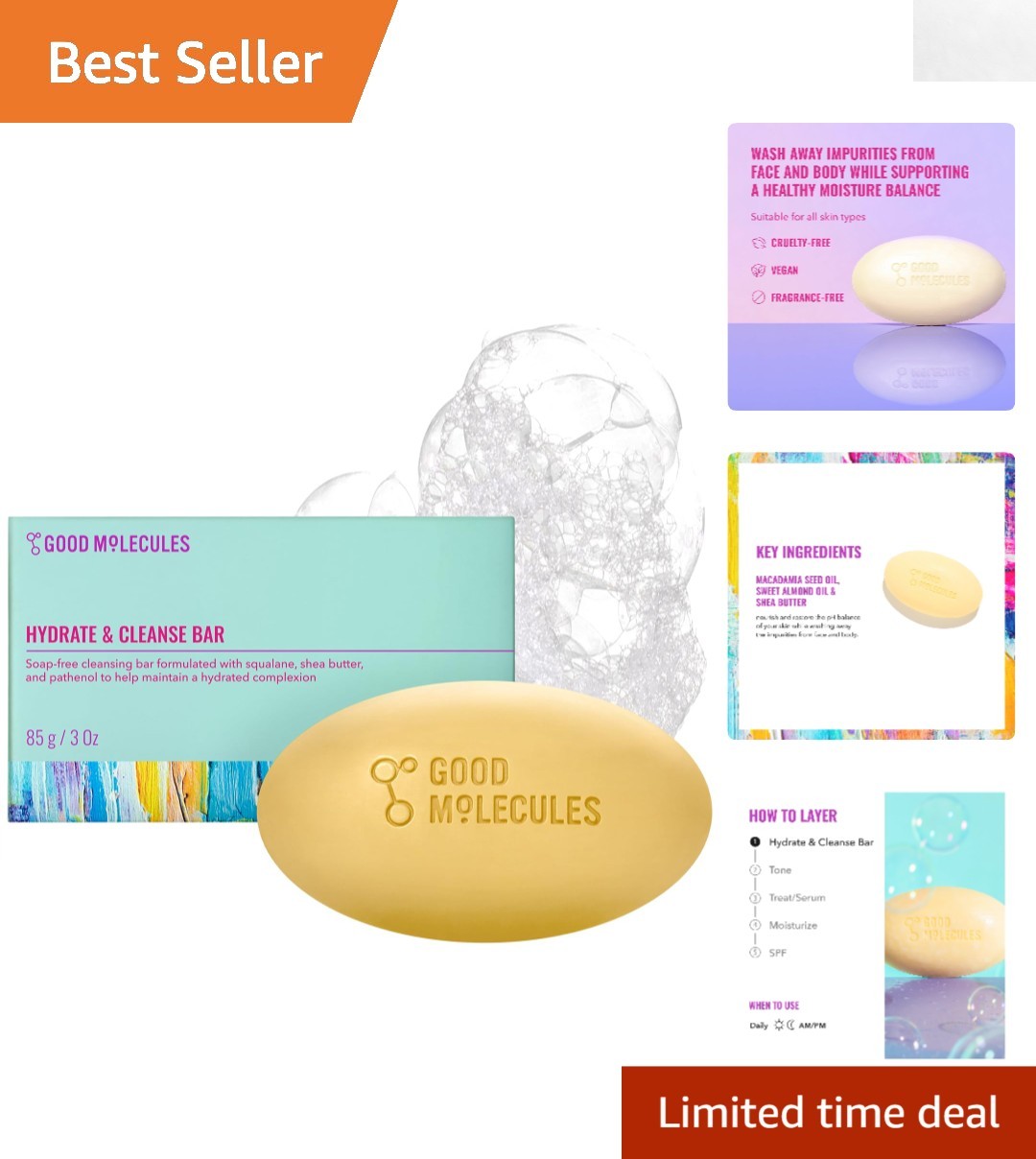 Moisturizing Soap-Free Cleansing Bar – Pampering Solution for All Skin (3.15oz)