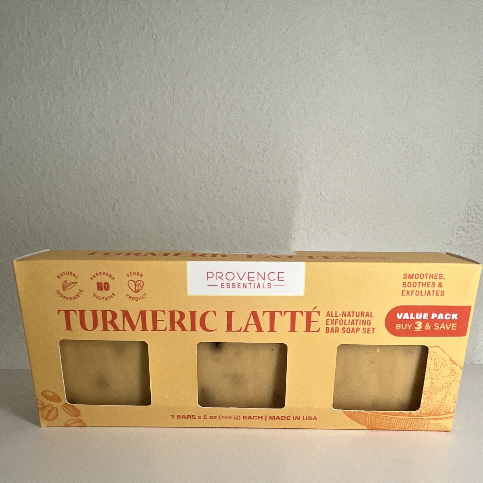 Provence Essentials Turmeric Latté Exfoliating Soap 3-Bar Pack 15 oz Vegan
