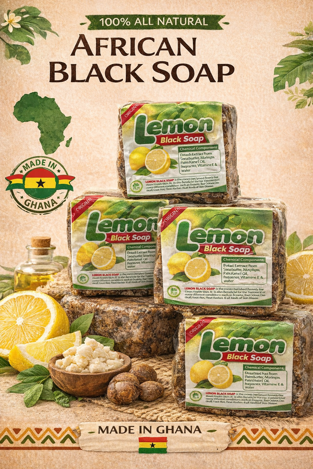 ORYGINAL African Black Soap from Ghana 100% Natural PREMIUM QUALITY 16 oz