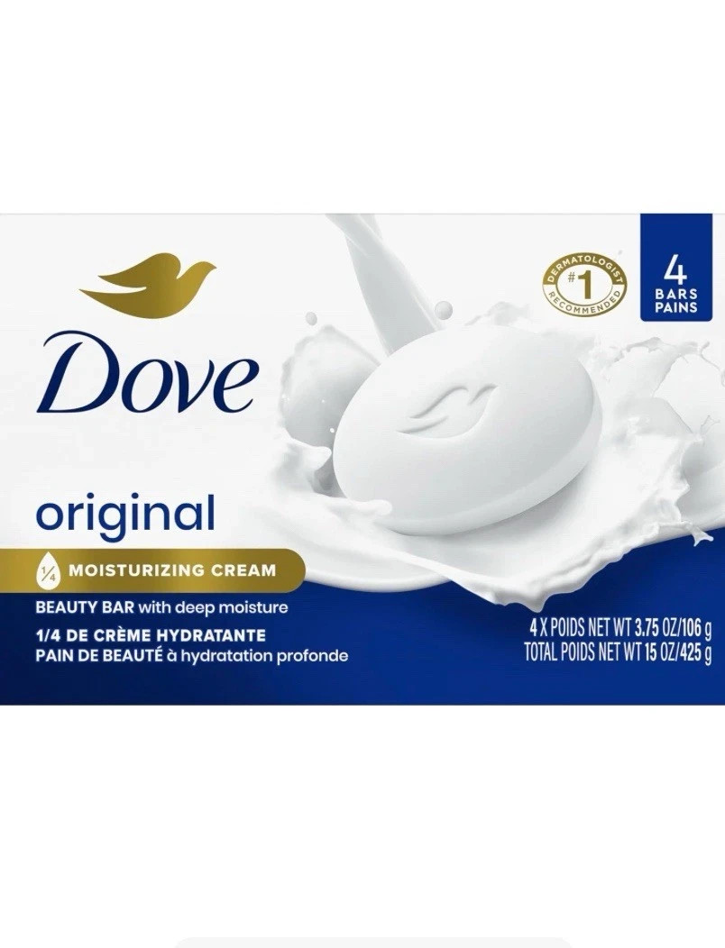 Dove Beauty Bar Soap Original with 1/4 Moisturizing Cream 3.75 oz – 4 PACK