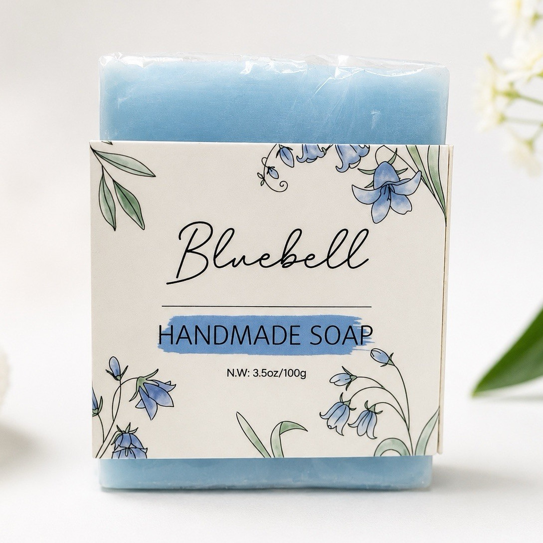 Bluebell Scent Handmade Bath Soap Bar 3.5 oz Blue Floral square