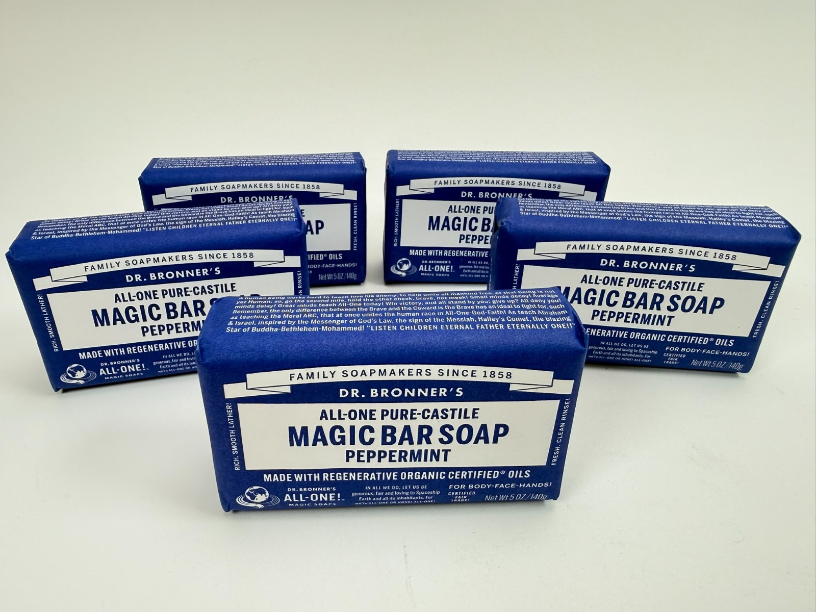 Dr Bronner’s All One Hemp Peppermint Pure Castile Soap Organic 5 oz each-5 BARS