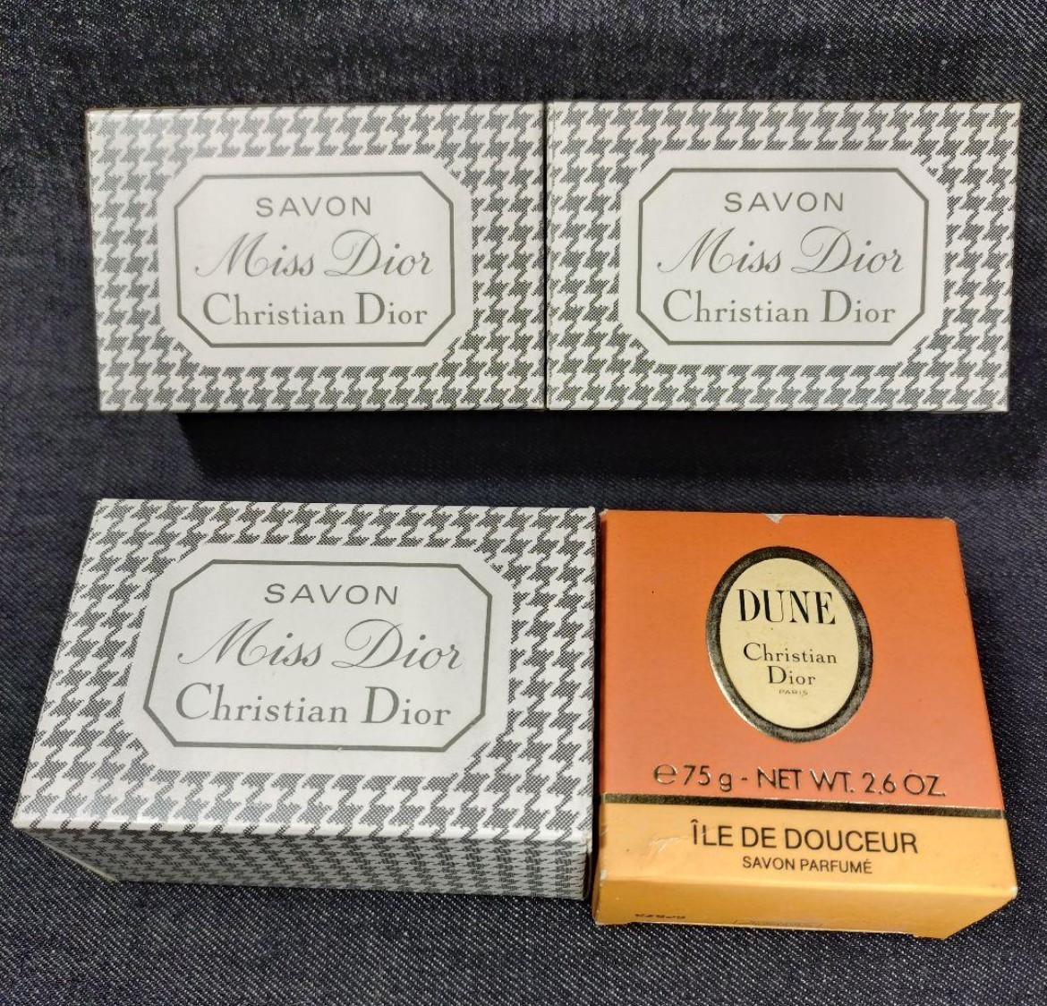 Miss Dior 160g/5.6 oz ×3 & DUNE 75g Soap Set New Vintage DUNE Scent May Be Faded