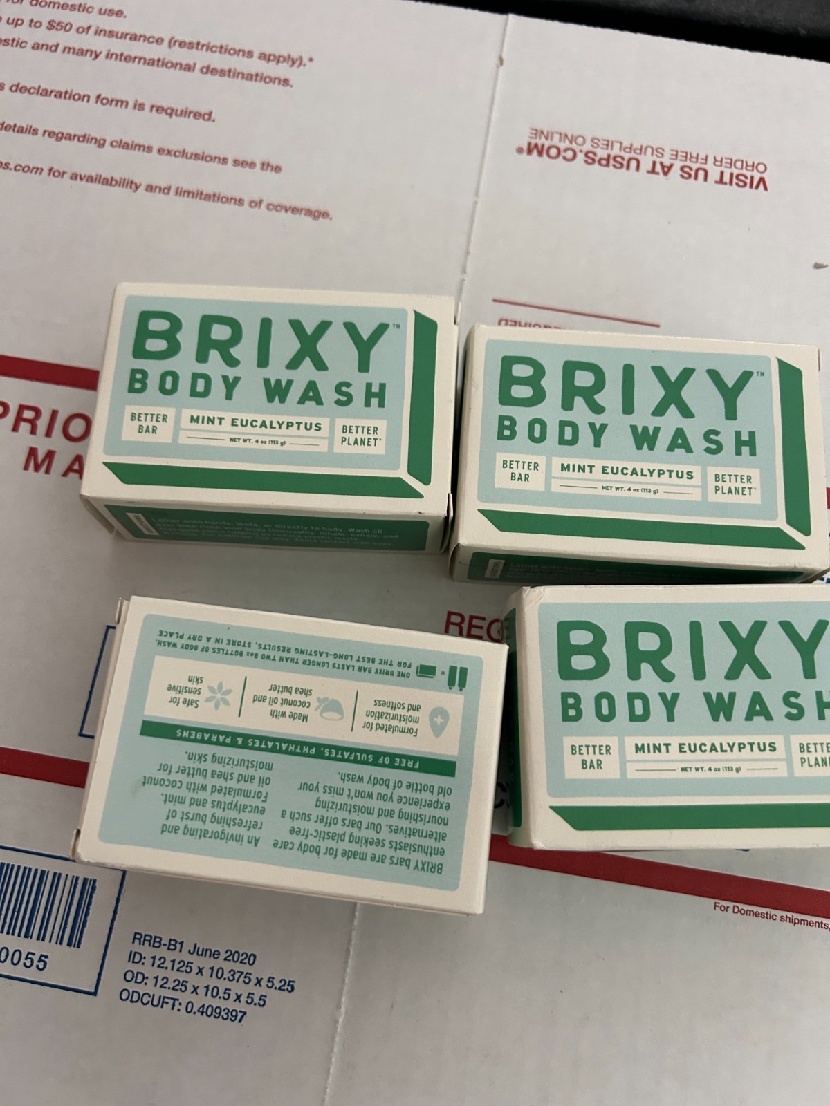 5-PACK LOT Brixy MINT EUCALYPTUS Body Wash Bar 4oz Eco Friendly Soap