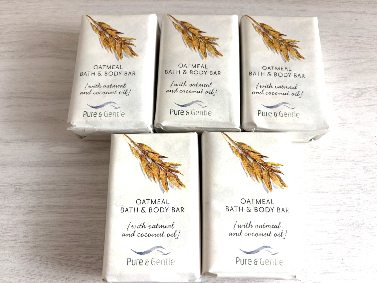 PURE & GENTLE Oatmeal Bath & Body Bar Soap 5 Pack Natural Coconut Oil Bulk NEW