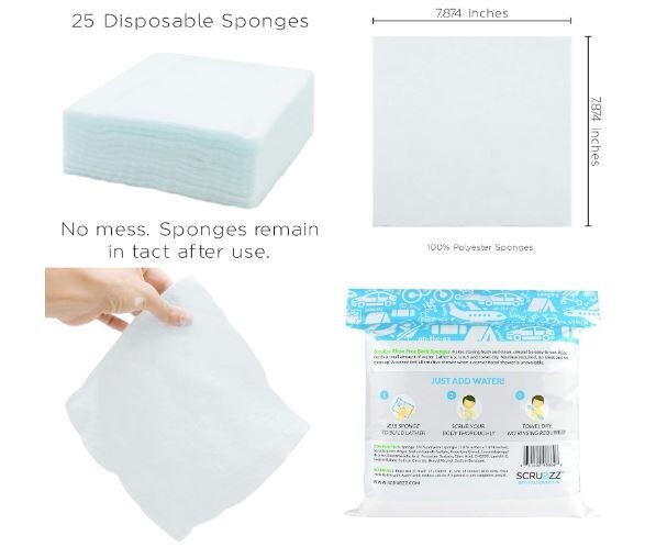 Scrubzz Disposable No Rinse Bathing Wipes – 25 Pack – All-In-1 Single Use Wipes