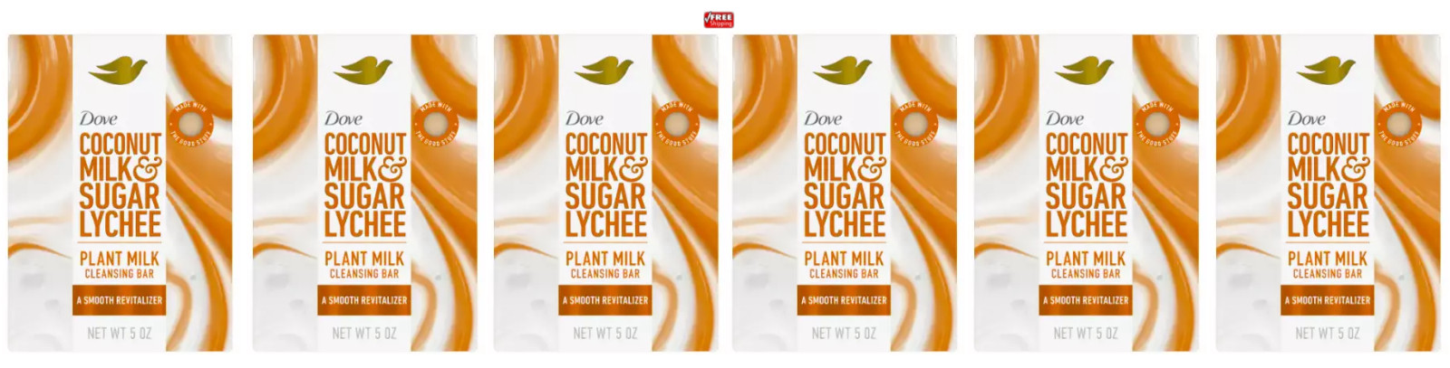 Dove Smooth Revitalizer Coconut Milk &Sugar Lychee Cleansing Bar Soap 5oz -6Pack