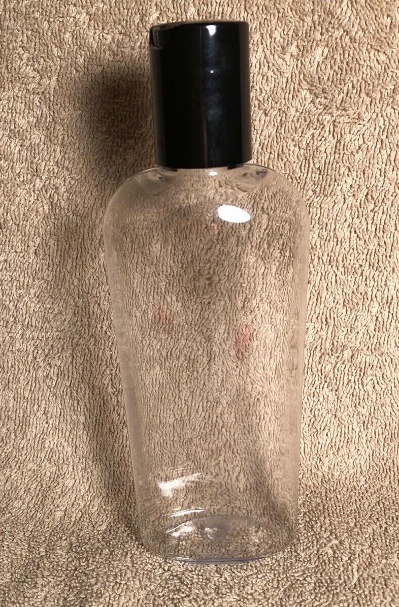 6 oz clear PET Cosmo Oval BPA free bottles 24/410 Black Disc Top Cap lot 6 SALE