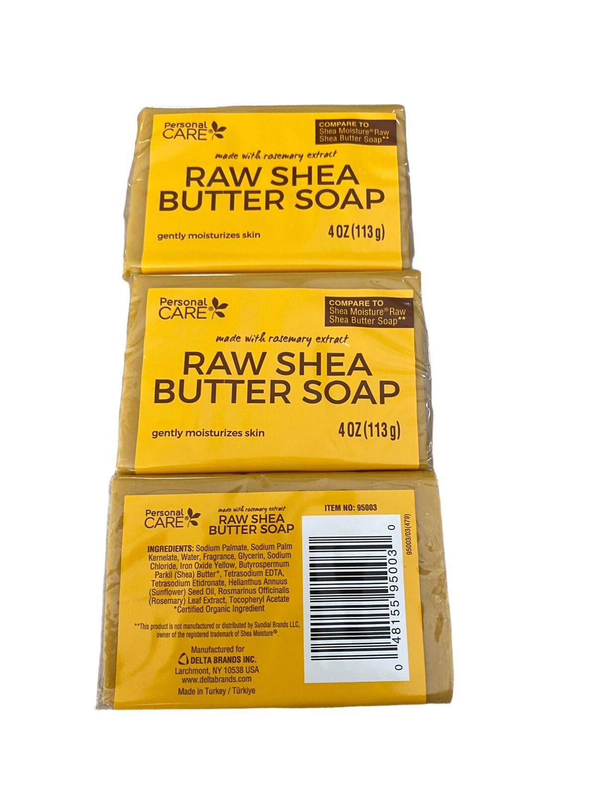 (3 Pack) Personal Care Raw Shea Butter Soap w/ Rosemary NEW 4 oz Moisturizes