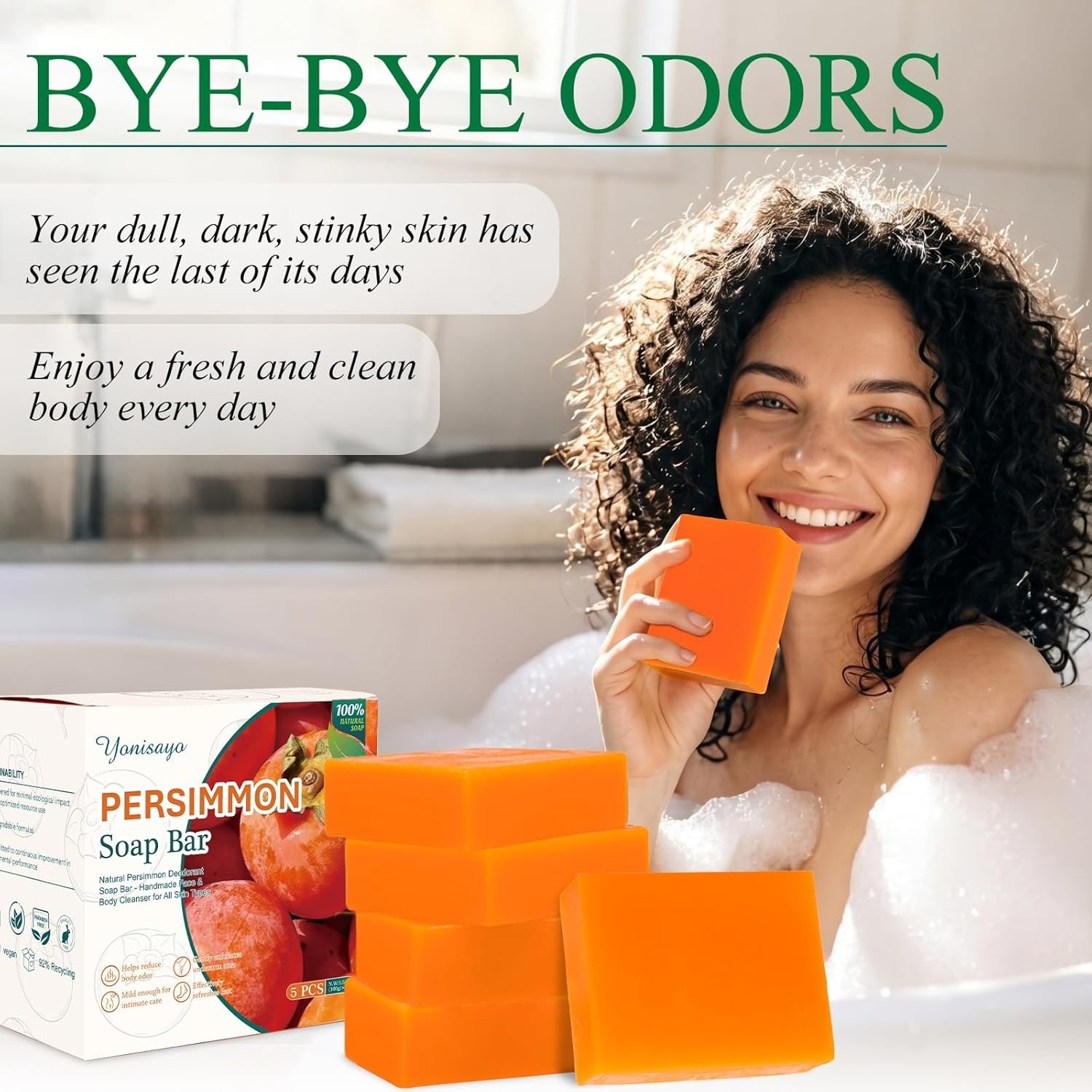 5 Pcs Persimmon Soap Bar for Old People Smell, Persimmon and Green Tea Extract f