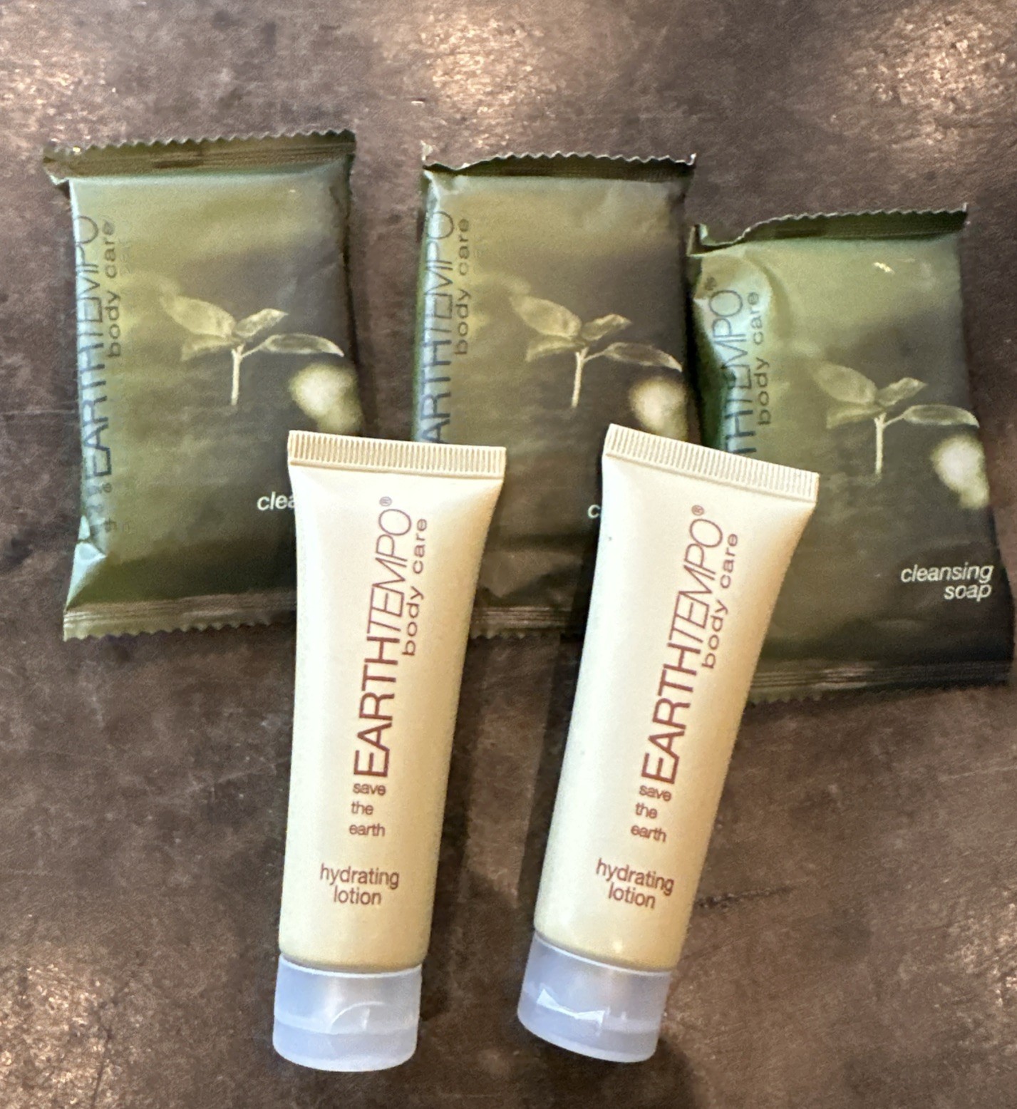 Earth Tempo Travel Size French Milled Bath Soap Lot of 3 and 2 Body Lotions NEW