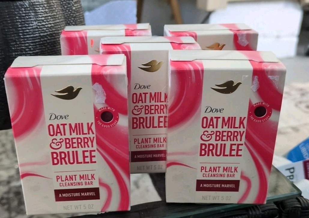 5 Pack Dove Moisture Marvel Oat Milk & Berry Brulee Plant Milk Bar Soap 5 oz ea
