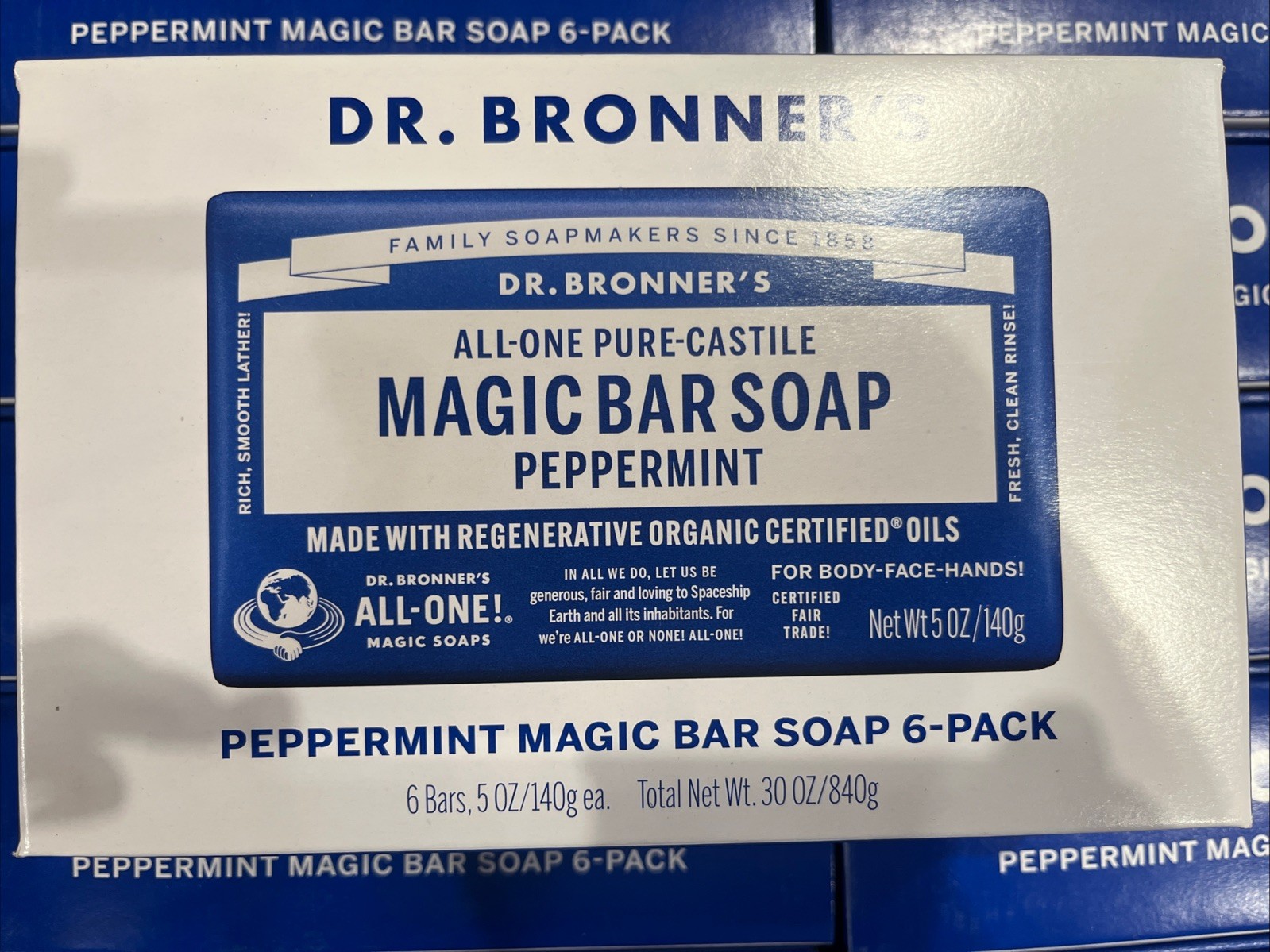 Dr. Bronner’s All-One Pure-Castile Peppermint Magic Bar Soap 6-Pack 5 oz Bars