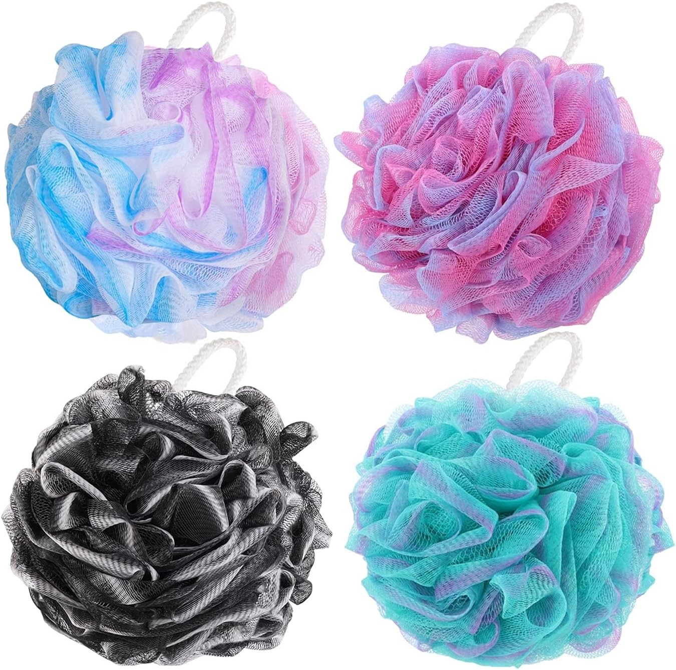 BTYMS 4 Pieces Shower Loofahs Bath Sponges 60g Scrunchies As Pictured