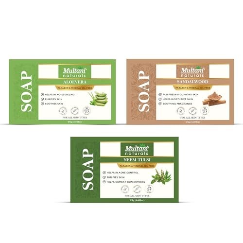 Multani Assorted Soap 125g Pack of 3 Neem Sandal Aloe Body Bars Glow FS