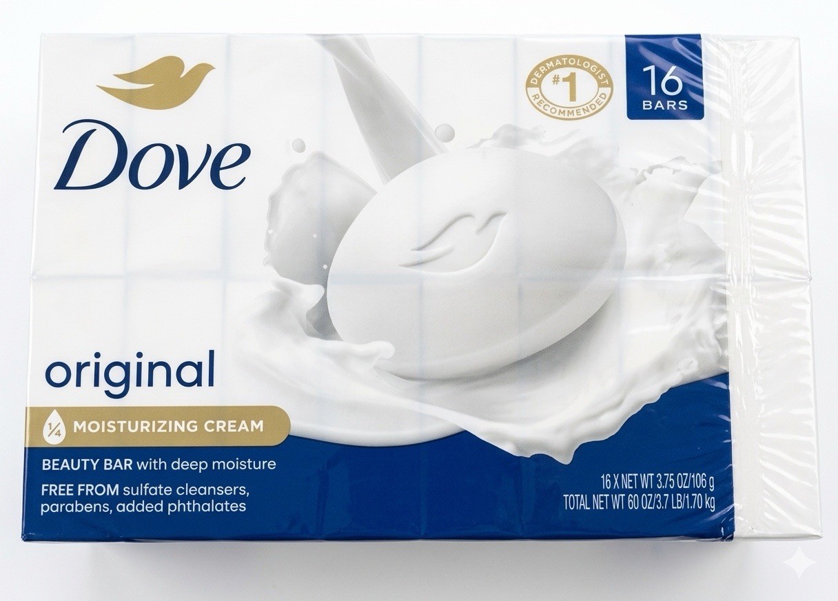 Dove Original Beauty Bar Soap 16 Count Moisturizing Cream 3.75 oz Sealed Pack
