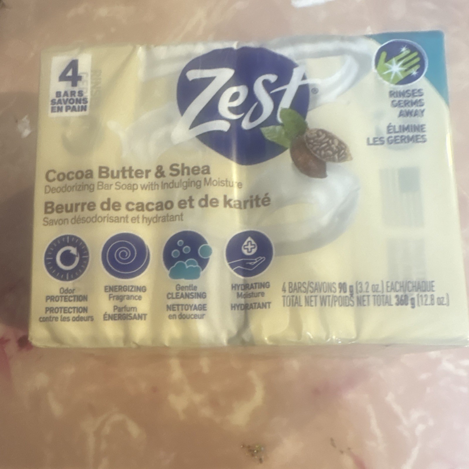 Zest Cocoa Butter & Shea Deodorizing Bar Soap 4 Pack Odor Protection 3.2oz Each