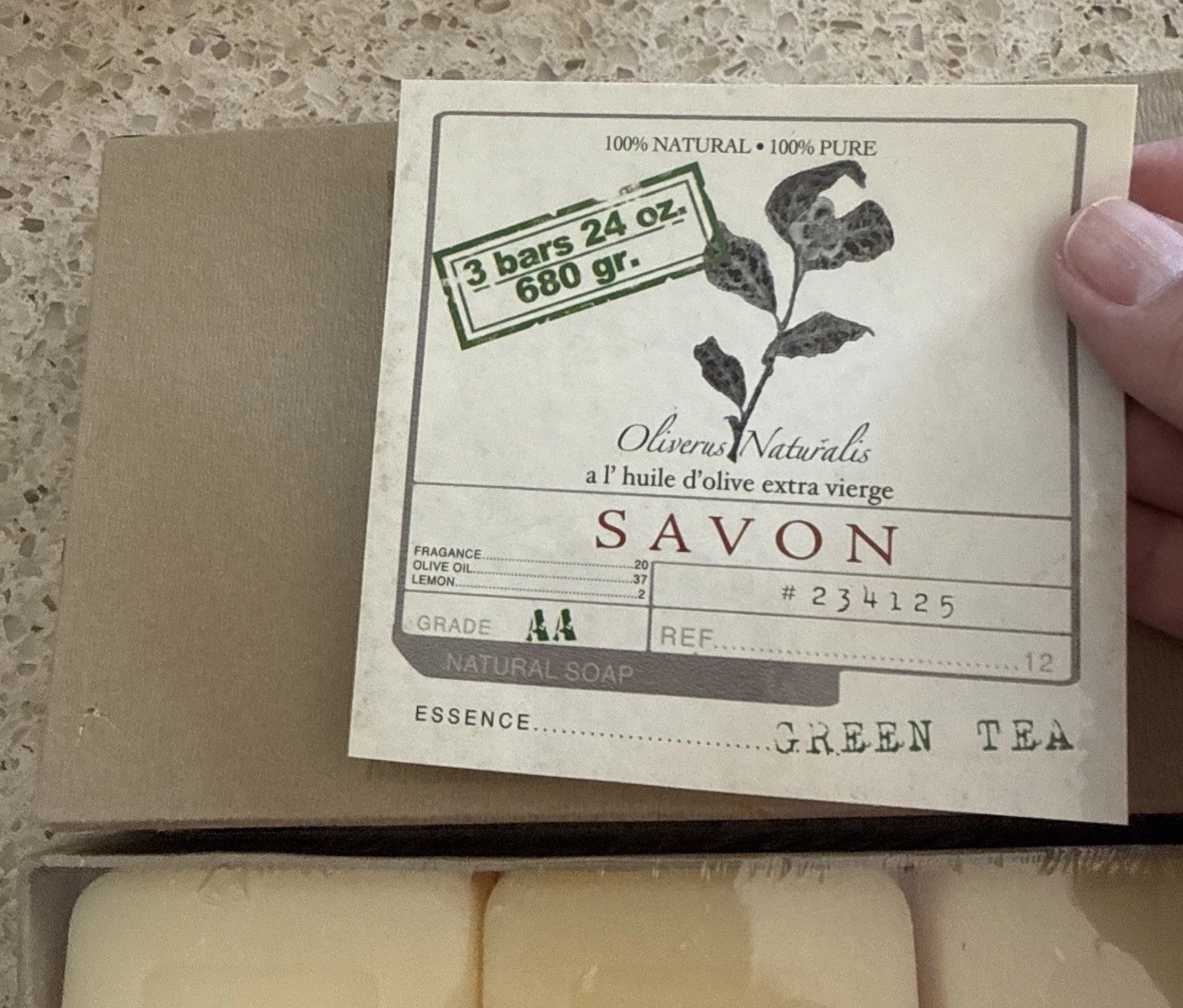 Green Tea Olivia Care Natural Olive Oil Bar Soap, 3 Bars 8oz Ea, Triple Milled