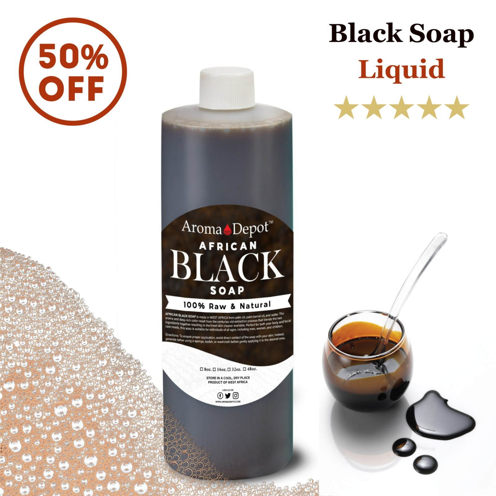 Black Soap Liquid 16 oz. African Soap Natural Wash Face Body Hair Raw Shampoo