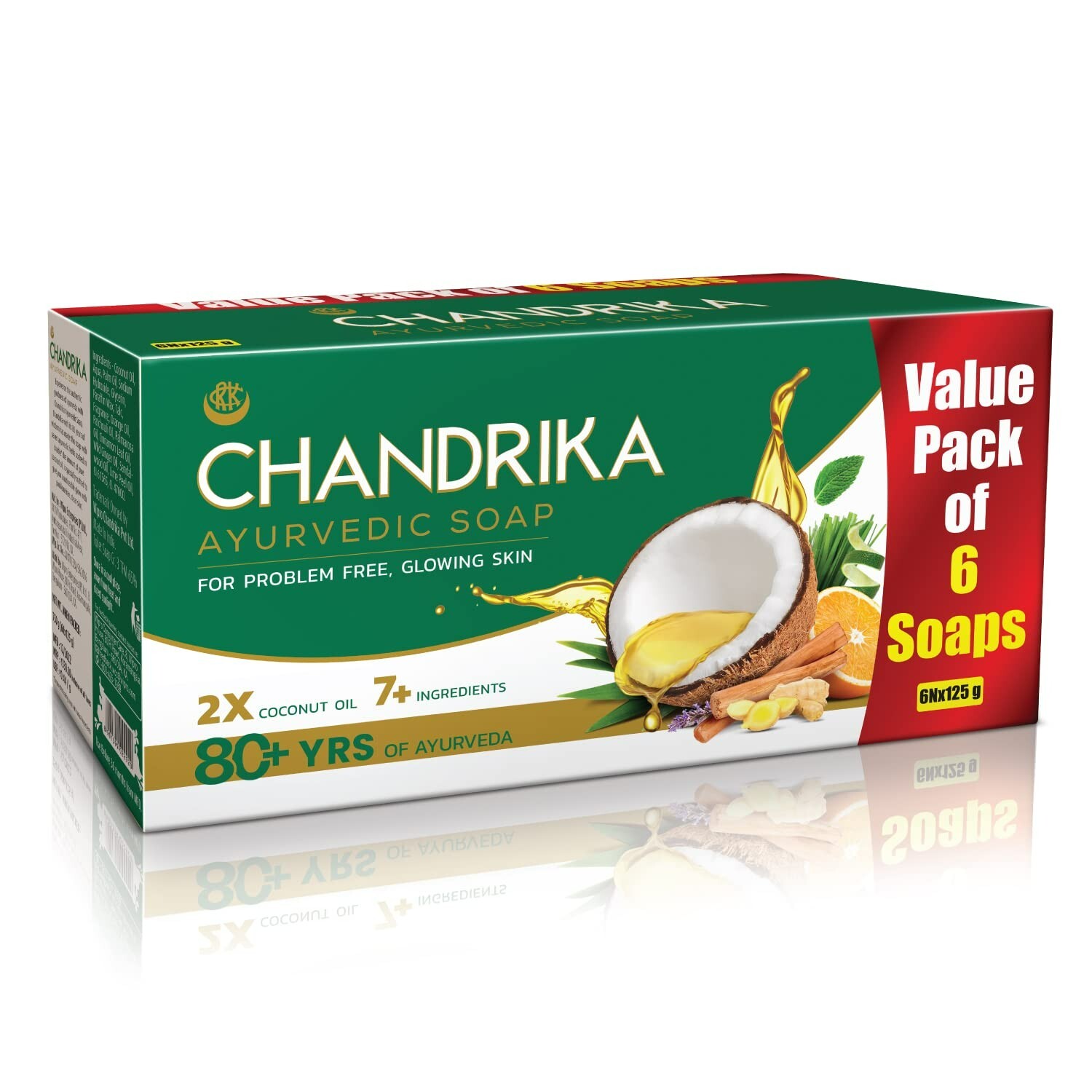 Chandrika Ayurvedic Soaps Glowing Radiant Skin Bathing Bar Each 125g Pack Of 6