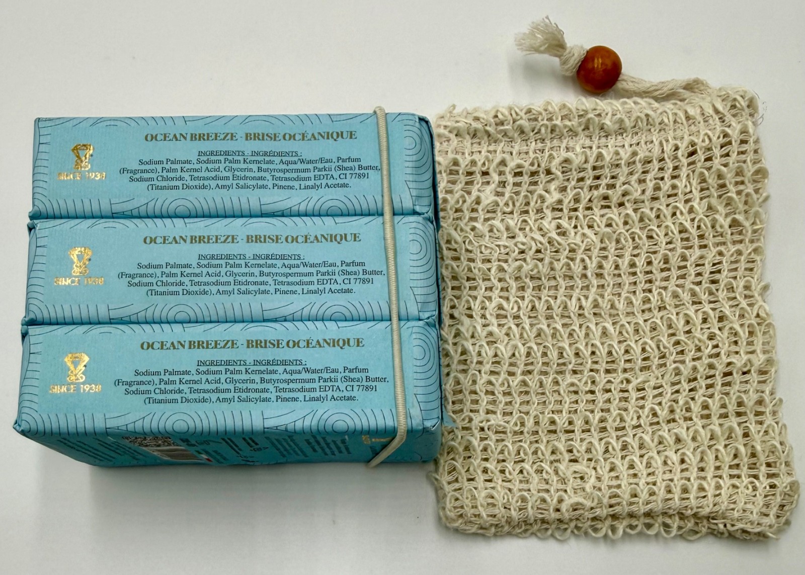 Zeni Ocean Breeze Triple Milled Soap Bars 3x 5.2oz Italy Total 15.8oz + 1 Bag