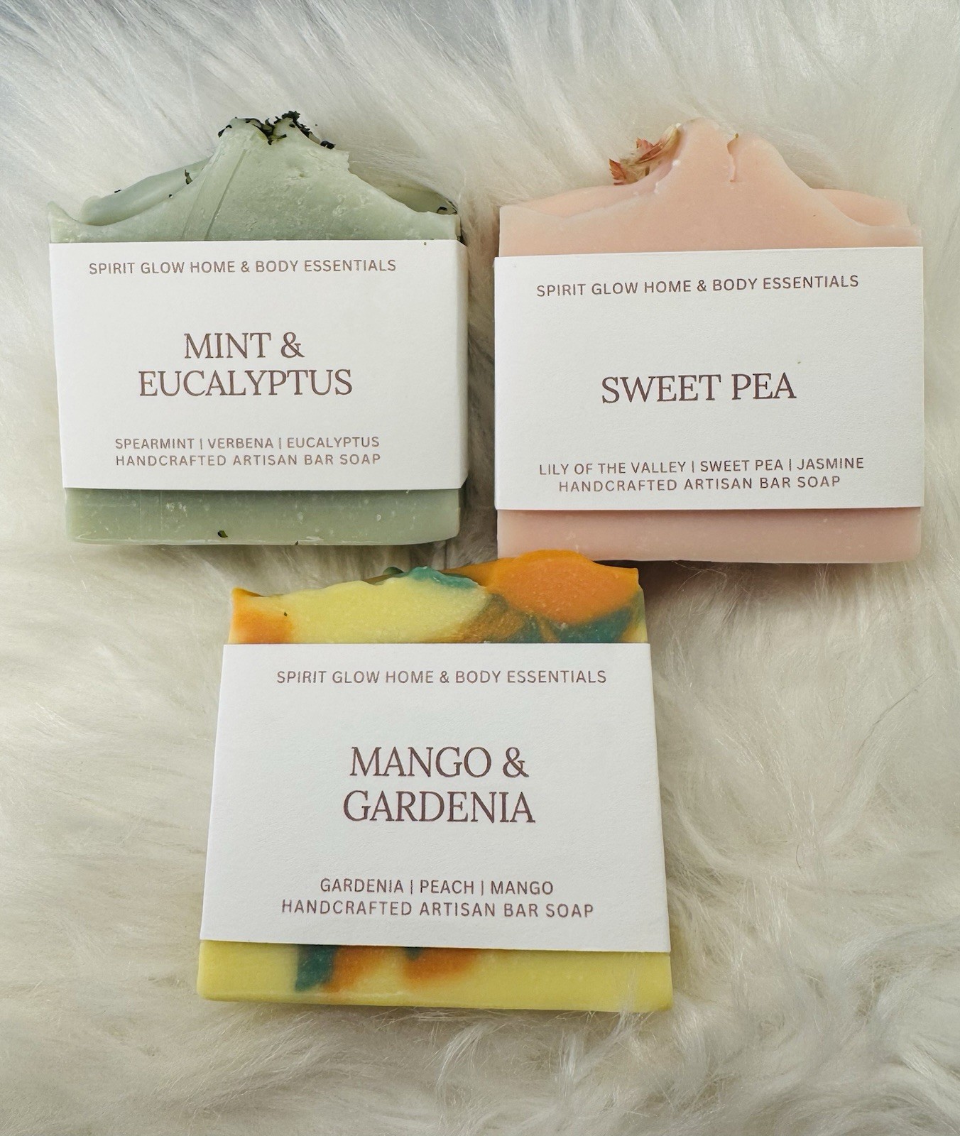 Spirit Glow Home & Body Essentials Artisan Bar Soap Set 3 Mint Eucalyptus 4.2oz