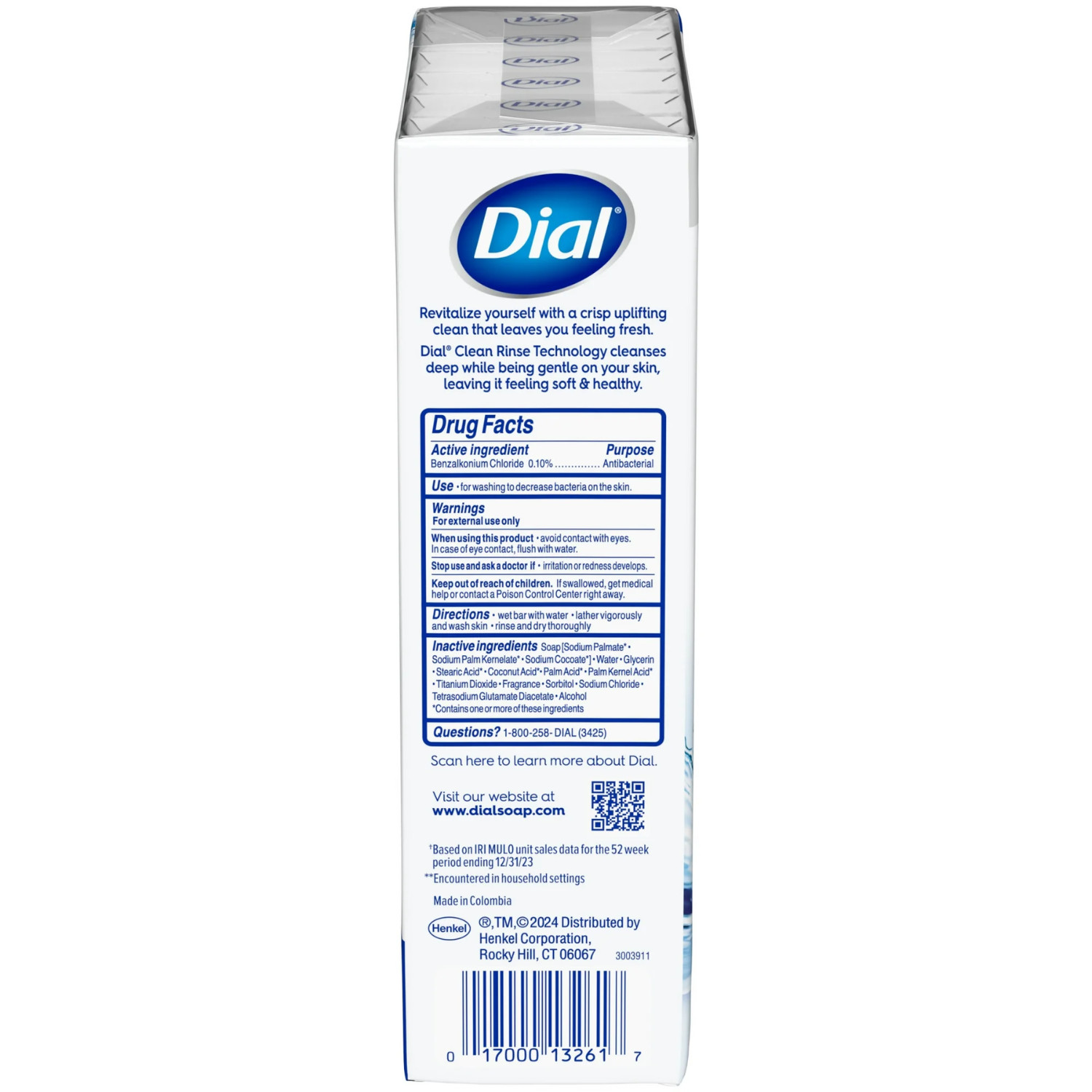 Dial Antibacterial Bar Soap, Refresh & Renew, White, 4 oz, 12 Bars