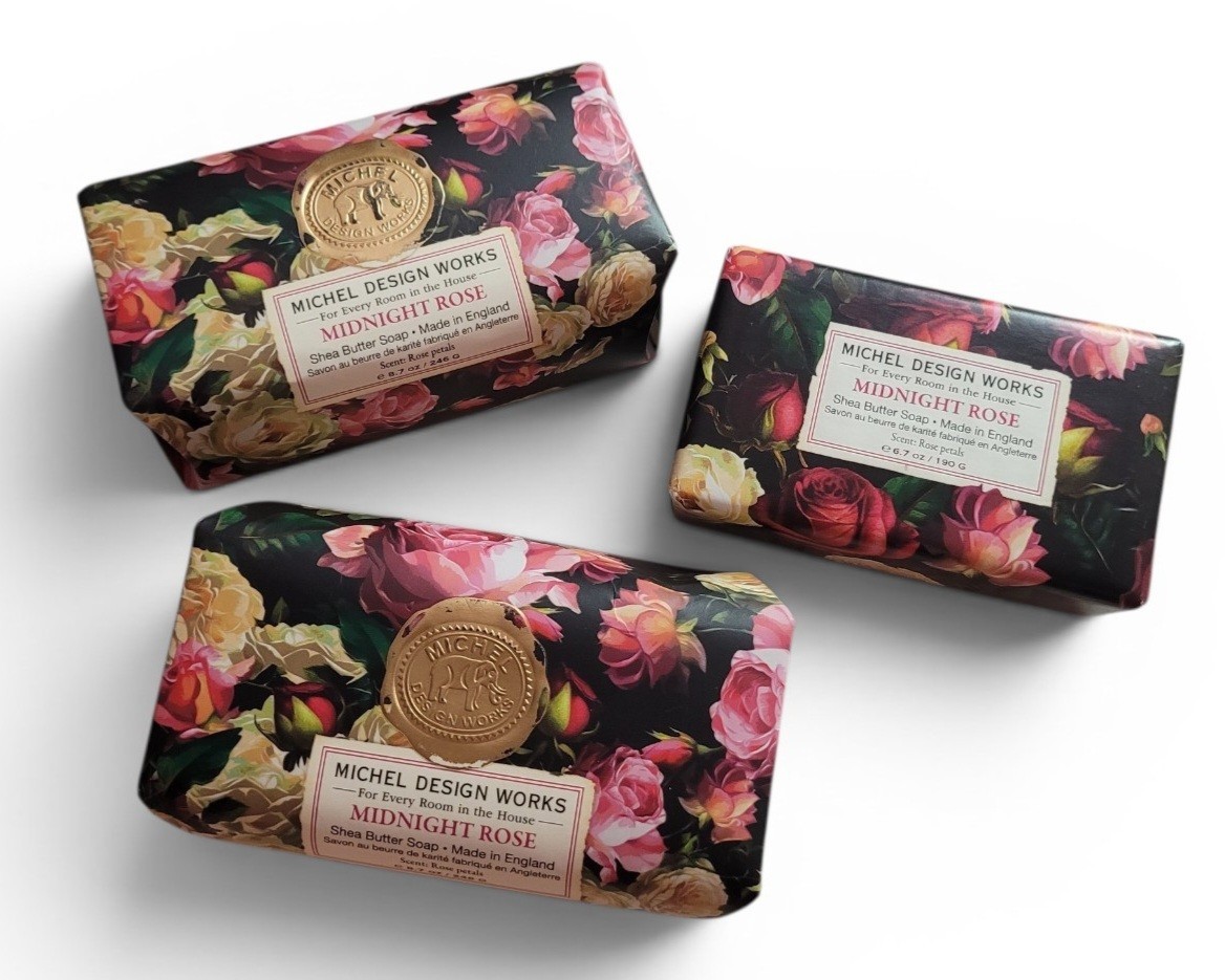 Lot 3 Michel Design Works 8.7 & 6.7 oz Large Bath Soap Bars Midnight Rose Bundle