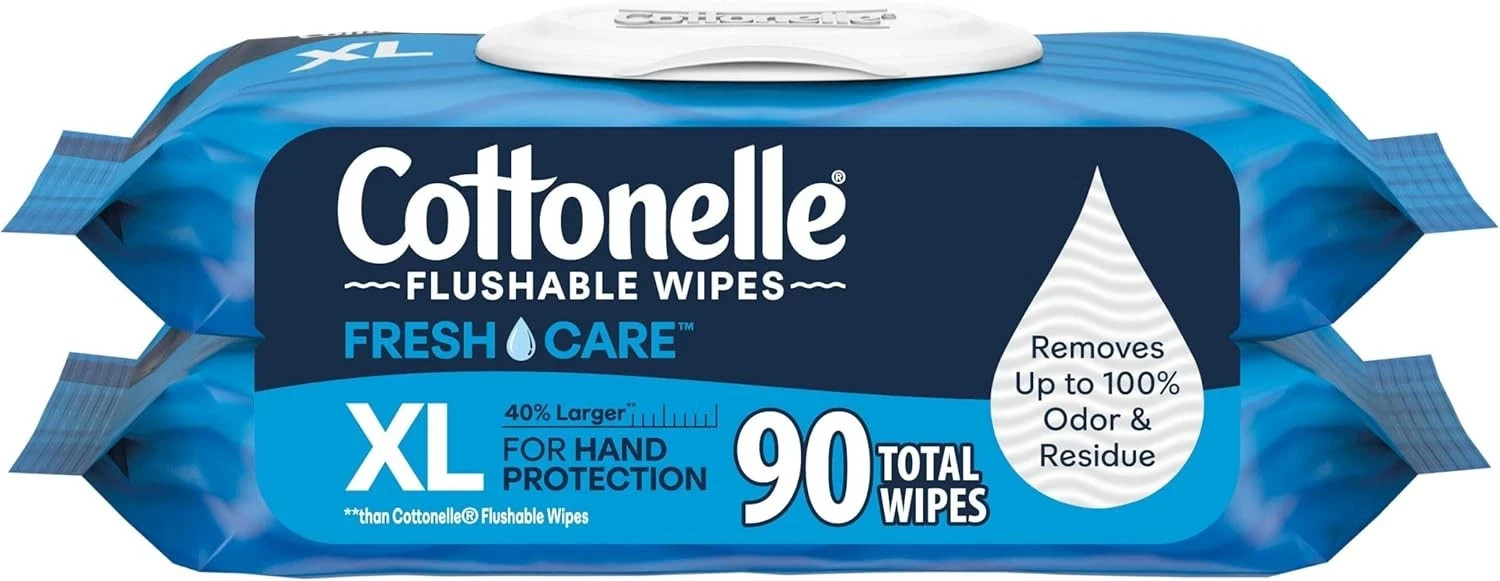 Cottonelle XL Flushable Wet Wipes Adult Large 2 Flip-Top Packs 45ct 90 Total…