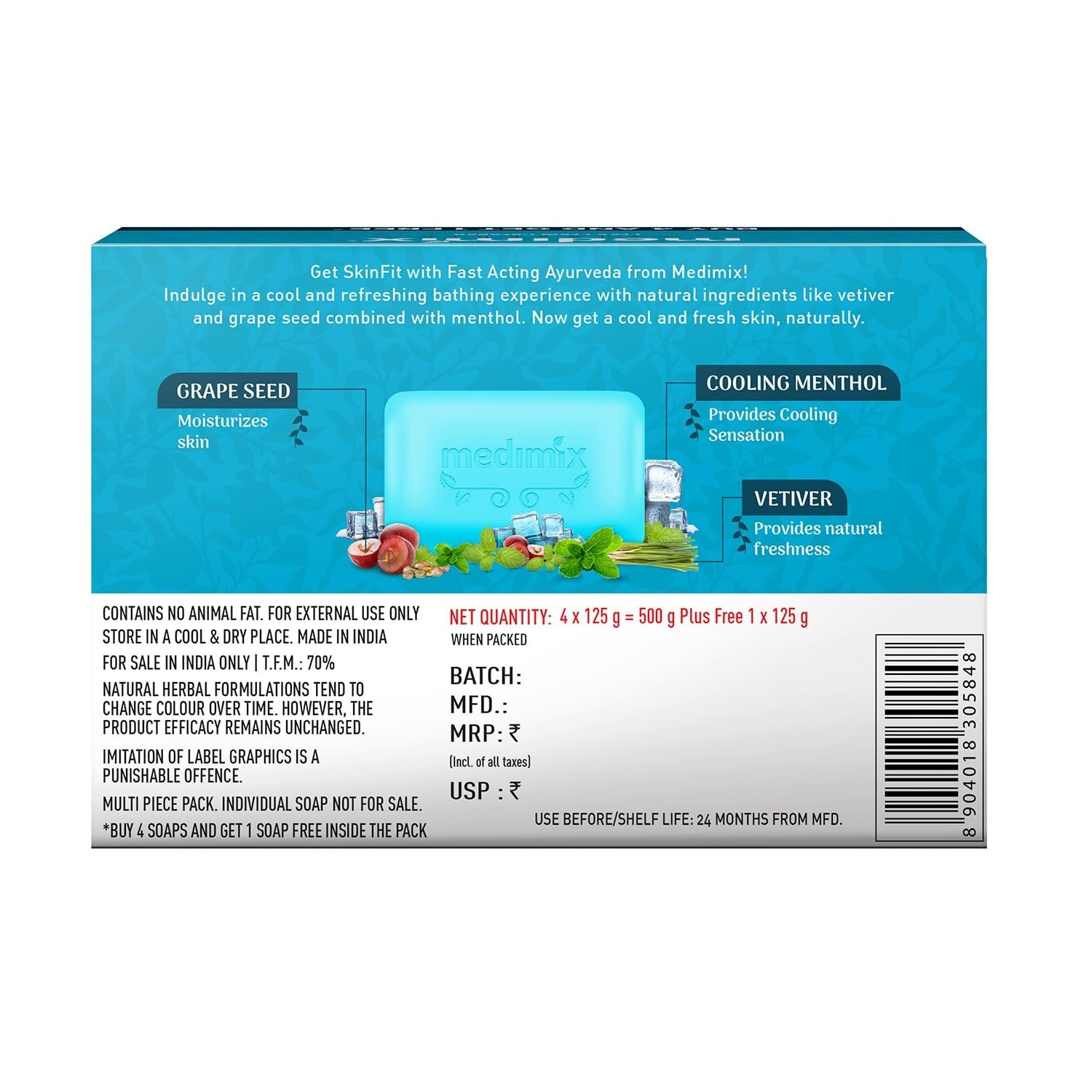 Medimix Nature Cool Herbal Soap 125g x 5 | Cooling Bar | Paraben & Sulphate Free