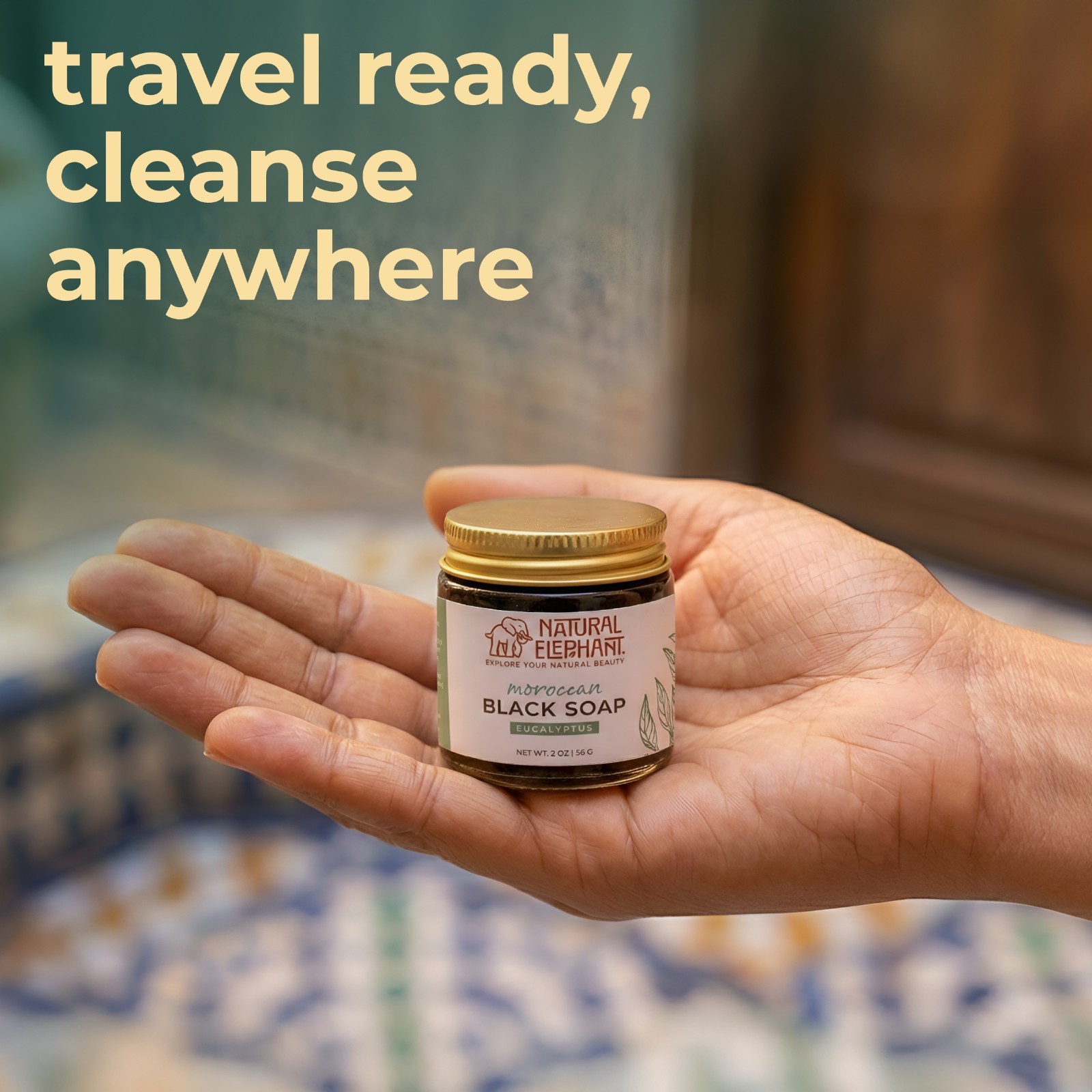 Natural Elephant Moroccan Black Soap | Eucalyptus | Travel Size 2oz