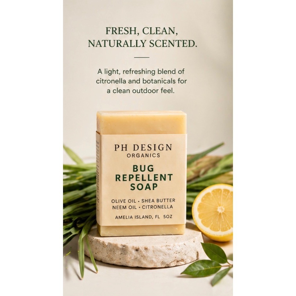 PH Design Bug Repellent Soap Natural Citronella Neem Oil Bar 5oz DEET Free