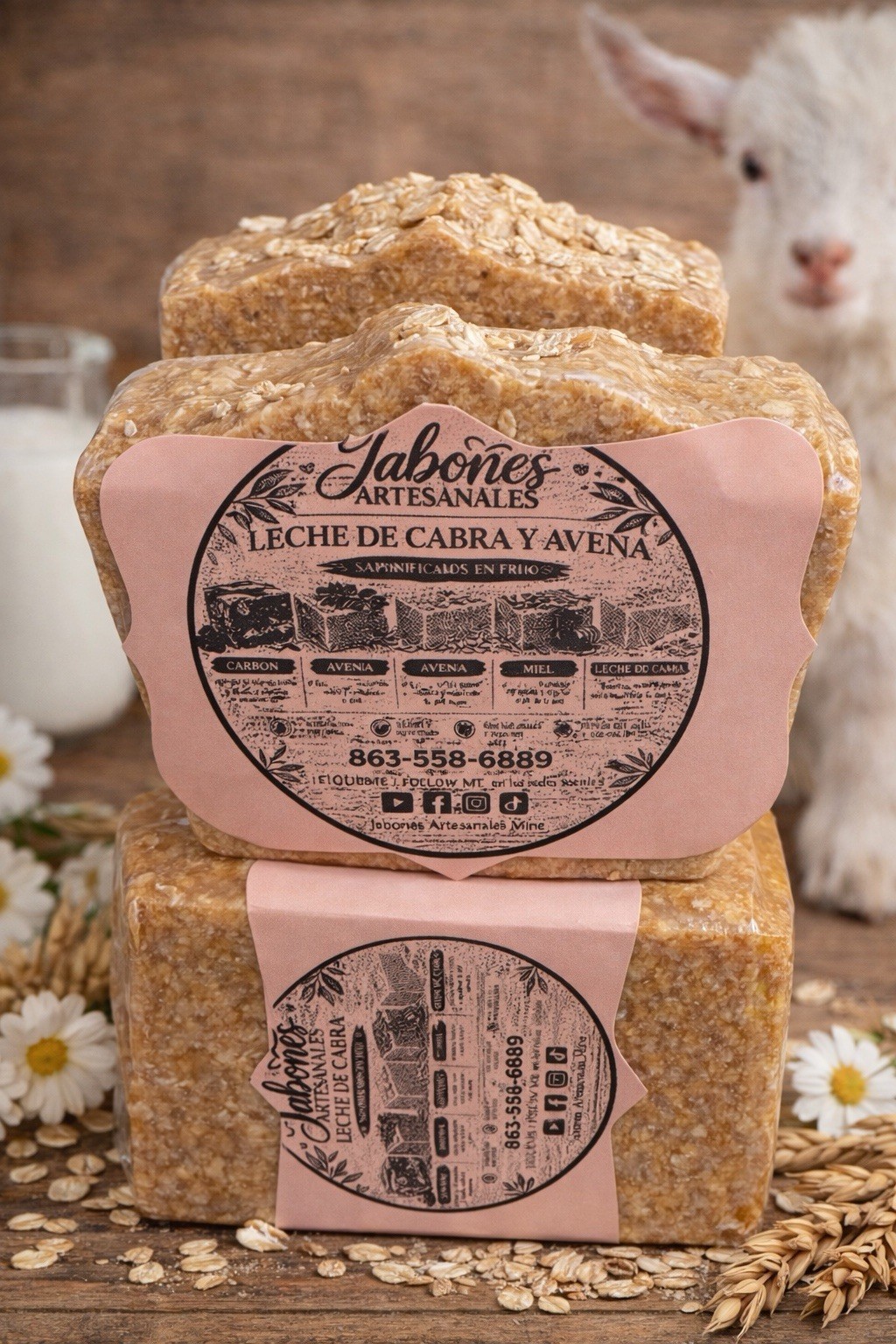 Jabones Artesanales Handmade Goat Milk & Oatmeal Body Bar Soap, 6.5 oz