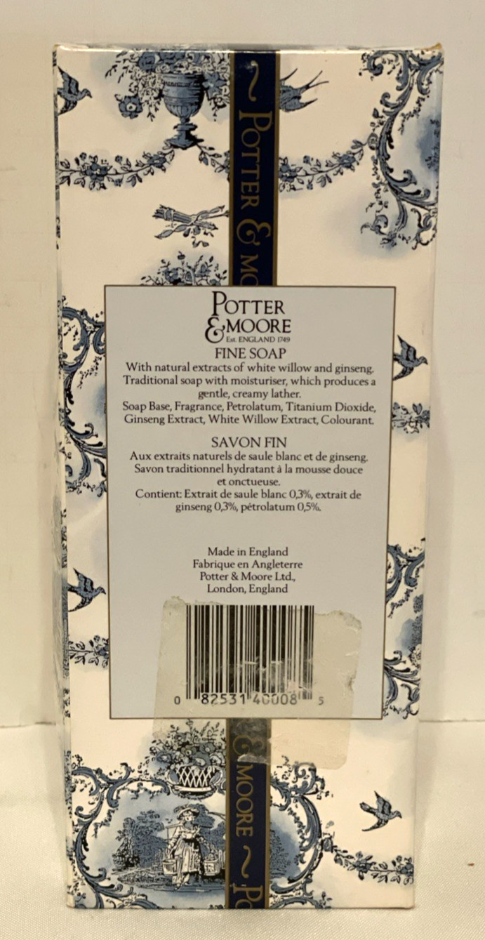 Potter & Moore China Blue Fine Soap 3 Bars Made in England White Willow Ginseng